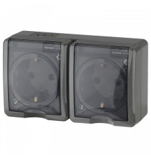 Розетка двойная с заземлением и со шторками, с крышкой Эра Эра Эксперт 11-2404-03