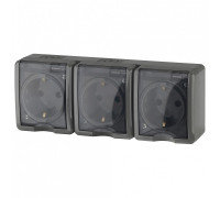 Розетка тройная с заземлением и со шторками, с крышкой Эра Эра Эксперт 11-2406-03