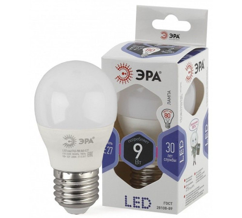 Лампа светодиодная Эра Стандарт LED P45-9W-860-E27