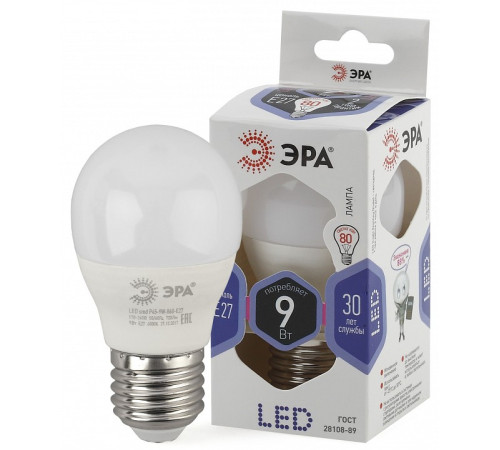Лампа светодиодная Эра Стандарт LED P45-9W-860-E27