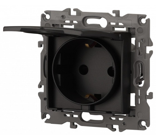 Розетка с заземлением и со шторкой, без рамки с крышкой Эра Эра Elegance 14-2103-05