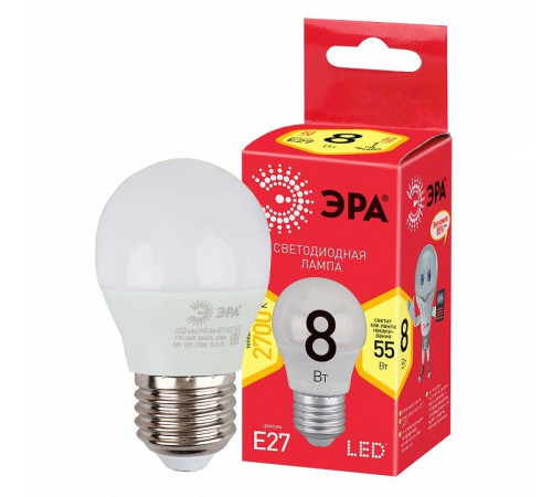 Лампа светодиодная Эра E27 8Вт 2700K LED P45-8W-827-E27 R