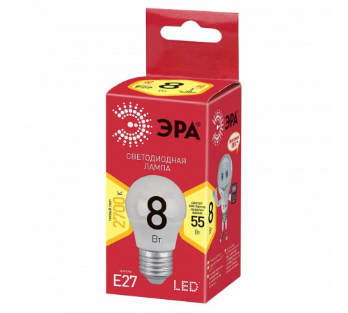 Лампа светодиодная Эра E27 8Вт 2700K LED P45-8W-827-E27 R