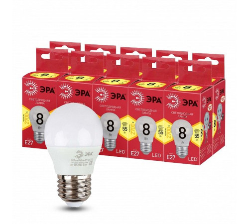 Лампа светодиодная Эра E27 8Вт 2700K LED P45-8W-827-E27 R
