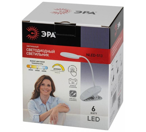 Настольная лампа офисная Эра NLED-513-6W-W