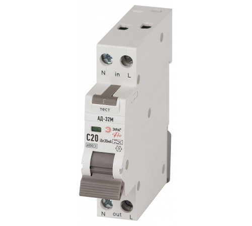 Дифференциальный автоматический выключатель электронный 1P+N Эра АД-32 DM32E2C20A30