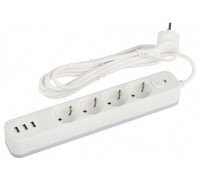 Удлинитель с выключателем ЭРА USF-4es-1,5m-3xUSBA-W 4 розетки 1.5 м 3xUSB-A белый USF-4es-1,5m-3xUSBA-W