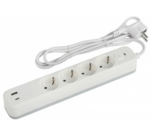 Удлинитель с выключателем ЭРА USF-4es-1,5m-2xUSBAC-W 4 розетки 1.5 м USB-A+C белый USF-4es-1,5m-2xUSBAC-W