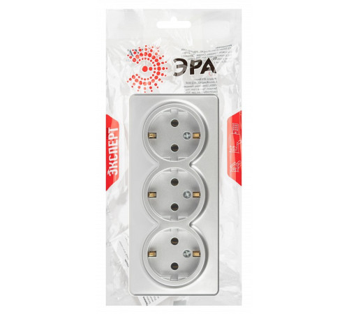 Розетка тройная с заземлением и со шторками Эра Эра Эксперт 11-2208-03