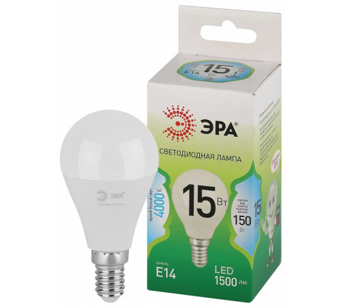 Лампа светодиодная ЭРА Green Line Шар P45 15 Вт E14 4000 К LED P45-15W-840-E14 GL