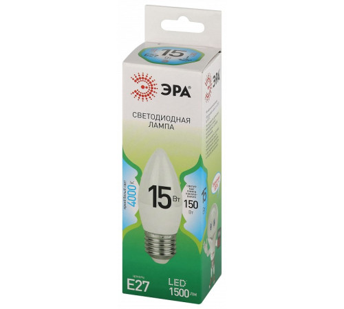 Лампа светодиодная Эра Green Line E27 15Вт 4000K LED B35-15W-840-E27 GL