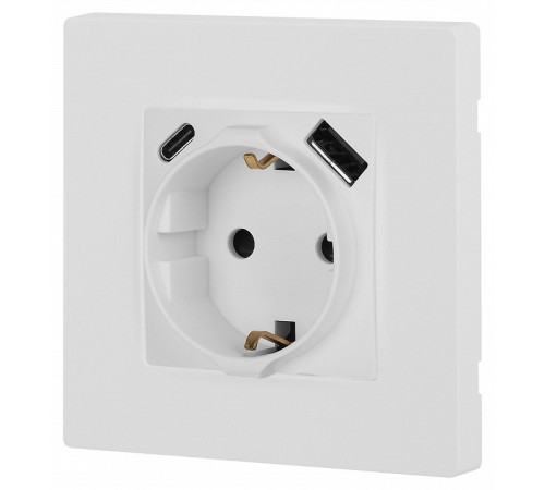 Розетка с заземлением и со шторкой и 2хUSB, без рамки Эра Эра 12 12-4108-01М