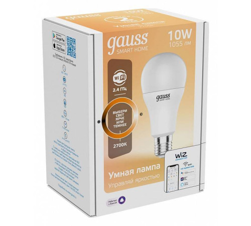Лампа светодиодная с управлением через Wi-Fi Gauss Smart Home E27 10Вт 2700K 1070112