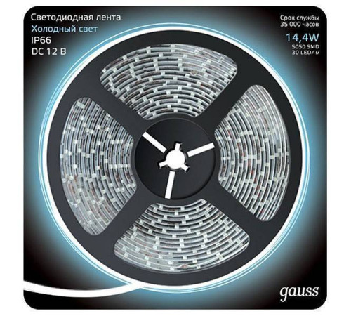 Лента светодиодная Gauss 4.8 Вт/м 12 В 3000 K IP66 5 м 311000314