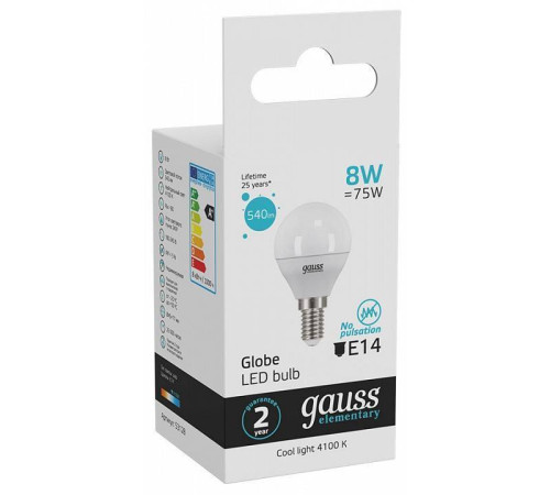 Лампа светодиодная Gauss LED Elementary Globe E14 8Вт 4100K 53128