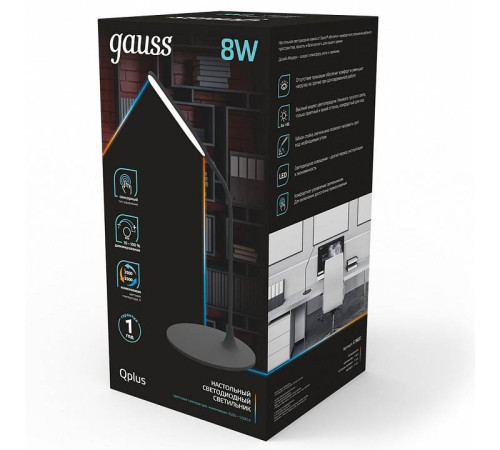 Настольная лампа офисная Gauss Qplus GT502 черная 10 Вт GT5022