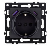 Розетка с заземлением и со шторкой и 2хUSB type A и C, без рамки Kollinger Asthetik AS-016BK
