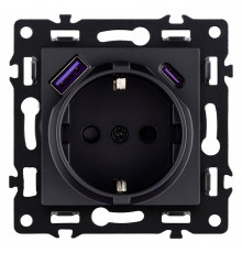Розетка с заземлением и со шторкой и 2хUSB type A и C, без рамки Kollinger Asthetik AS-016BK