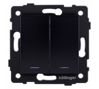 Выключатель двухклавишный с подсветкой без рамки Kollinger  REA-R-008BK