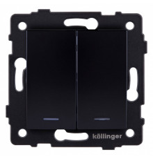 Выключатель двухклавишный с подсветкой без рамки Kollinger  REA-R-008BK