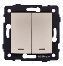 Выключатель двухклавишный с подсветкой без рамки Kollinger  REA-R-008GD