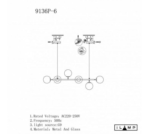 Подвесная люстра iLamp Golden 9136P/6 BK-WH