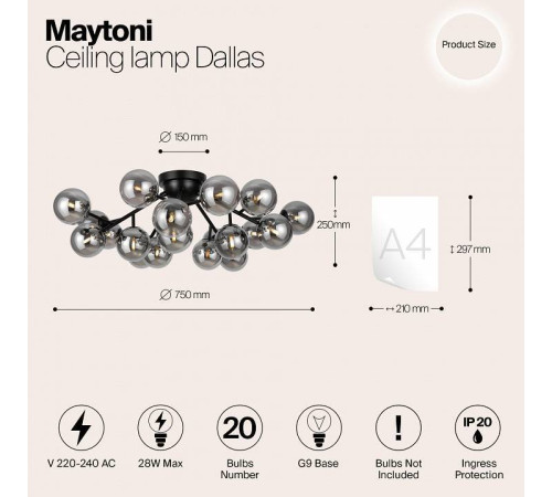 Потолочная люстра Maytoni Dallas MOD545CL-20B