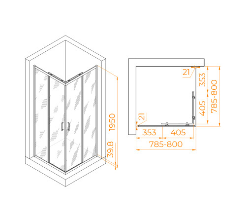 Душевой уголок RGW Passage PA-030B 800x800 мм 3508103088-24