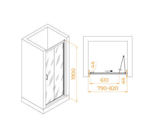 Душевая дверь в нишу RGW Passage PA-21B 800х1950 мм черный 06082108-14