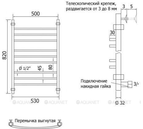 Полотенцесушитель электрический Ника ЛД (г2) 80/50 левый ТЭН 00184683