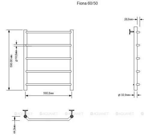 Полотенцесушитель водяной Aquanet Fiona 60х50 00266736