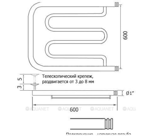 Полотенцесушитель водяной Ника П-образный ПМ-1 60/60 с полкой 00184247