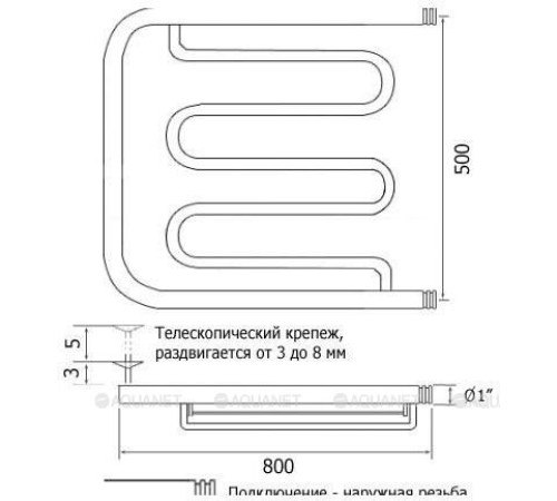Полотенцесушитель водяной Ника ПМ-2 50/80 с полкой 00184255