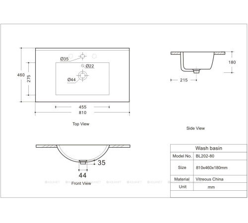 Раковина-столешница Aquanet Flow 80 00347431
