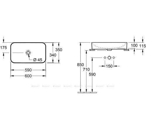 Раковина накладная Villeroy & Boch Finion 600x350 мм CeramicPlus 414361R1