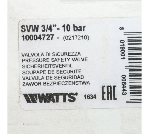 Предохранительный клапан Watts SVW 3/4 10 бар 10004727