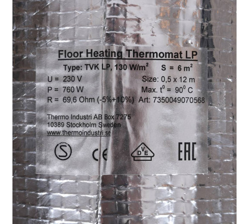 Нагревательный мат Thermo Thermomat TVK-130 LP 6 м² TVK-LP-6