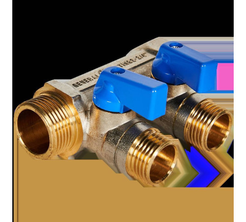 Коллектор с шаровыми кранами STOUT 3/4 x 1/2 на 2 выхода синие ручки SMB 6201 341202