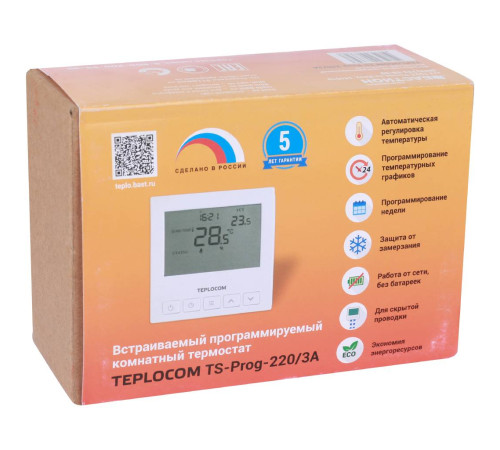 Термостат комнатный TEPLOCOM TS-Prog-220/3A программируемый проводной 250 В 3 А 913