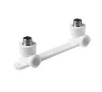 Угольник Pro Aqua PP-R 25x1/2 двойной с креплением комбинированный НР белый PA280112P
