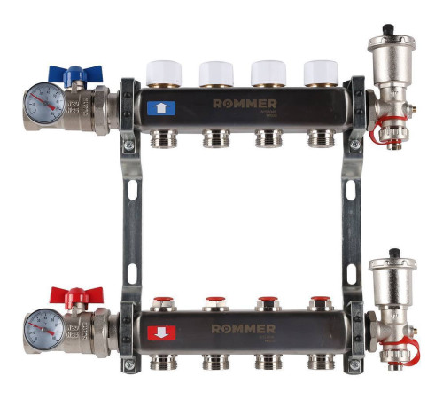 Коллектор из нержавеющей стали в сборе без расходомеров ROMMER 4 выхода RMS-3210-000004