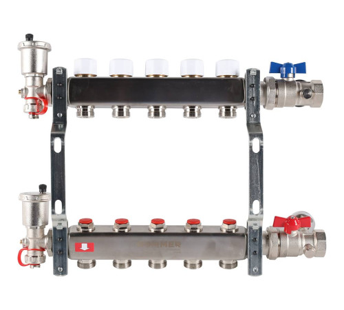 Коллектор из нержавеющей стали в сборе без расходомеров ROMMER 5 выходов RMS-3210-000005