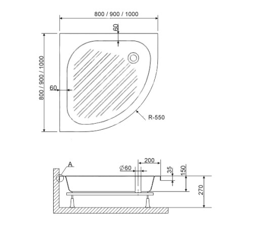 Душевой поддон полукруглый RGW BP/CL-S 900x900 мм акрил 16180499-51