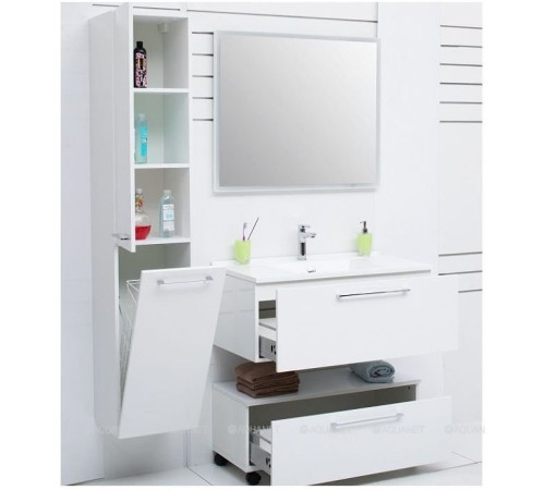 Шкаф-пенал De Aqua Тока 1 L с бельевой корзиной белый 1760х350 мм 00167272