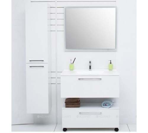 Шкаф-пенал De Aqua Тока 1 L с бельевой корзиной белый 1760х350 мм 00167272