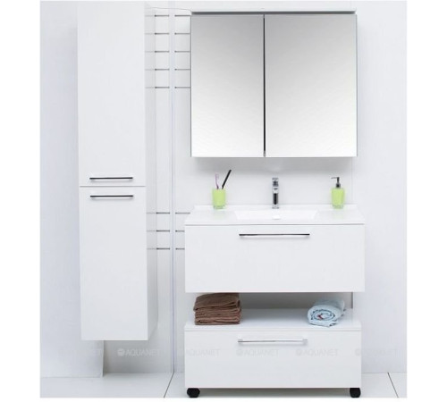 Шкаф-пенал De Aqua Тока 1 L с бельевой корзиной белый 1760х350 мм 00167272