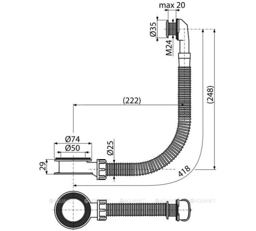Слив-перелив для умывальника AlcaPlast A328CR хромированный A328CR