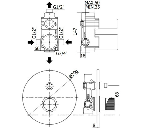 Смеситель для душа встраиваемый Paffoni Jo на 2 выхода с девиатором черный матовый JO015NO