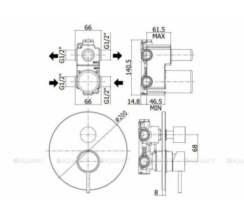 Смеситель для душа встраиваемый Paffoni LIGHT на 2 выхода сталь LIG018ST