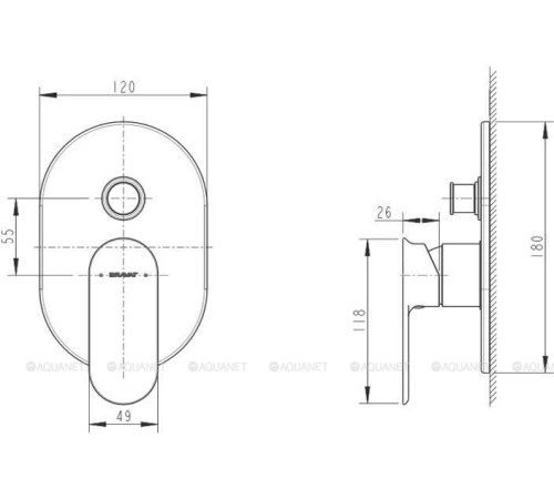Смеситель встраиваемый Bravat Gina на 2 функции хром PB865104CP-2-ENG